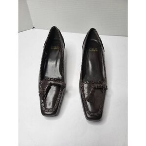 STUART WEITZMAN Pewter Brown Comfort Tassels Whip Stitch Loafer Shoe Size 7M